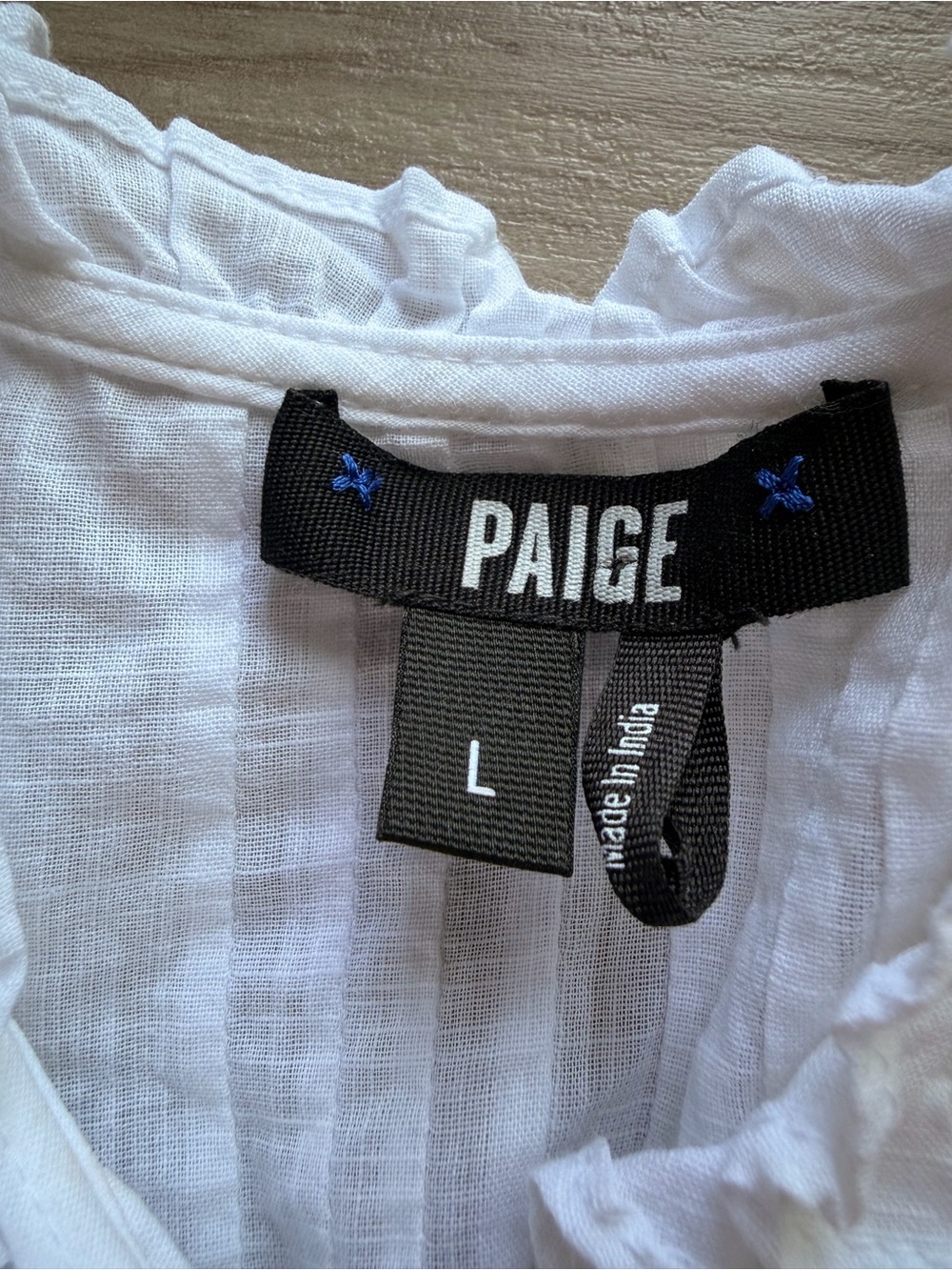 PAIGE White 100% Cotton Ruffle Pintuck Lace Trim Button Front Blouse Top Sz L - Picture 2 of 7